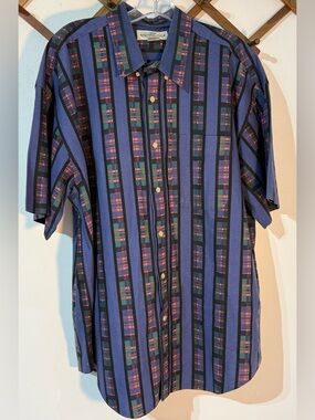 Vintage Natural Issue by Feldini Men's Casual Blue Striped SS Button-Down Shirt